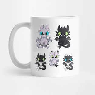 Dragons family, toothless and light fury, dragons babies, how to train your dragon family Mug